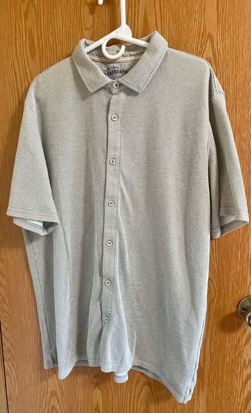 Weatherproof Vintage Men's Gray Textured Knit Short Sleeve Button Down Shirt XXL
